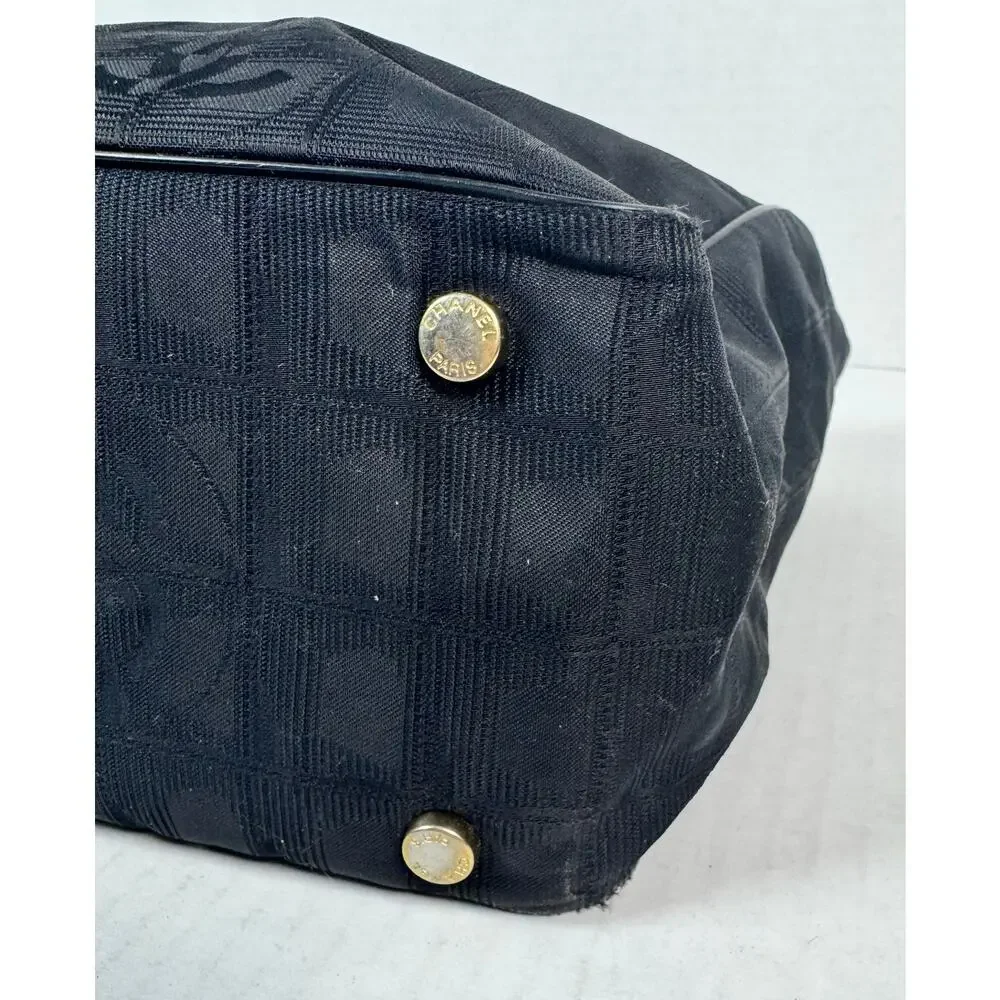 Chanel New Travel Line Tote Black Jacquard CC Shoulder Bag